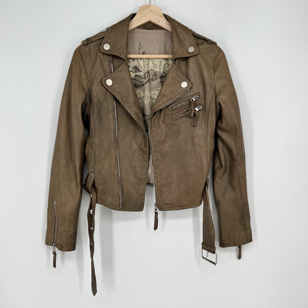 Vtg Y2K Carrie Lacrox Jacket Italian Leather Lambskin Motorcycle Crop Sz 6 Tan